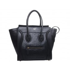 Bolso tote mediano Celine de piel de becerro negra con piel de serpiente negra
