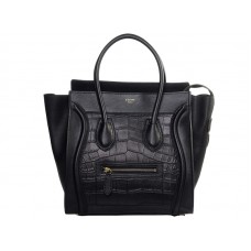 Bolso tote mediano Celine de piel de becerro negra con piel de cocodrilo