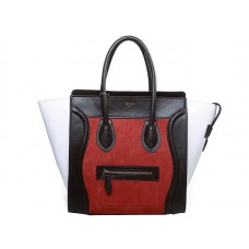 Bolso tote mediano Celine de piel de becerro en color chocolate/blanco/ante naranja