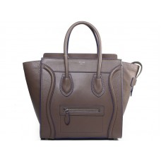 Bolso tote mediano Celine Luggage de piel de becerro color caqui con ribete azul