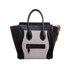 Bolso tote mediano Celine Luggage de piel de becerro beige claro/ante oliva