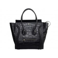 Bolso tote mediano Celine Luggage en piel de cocodrilo negra