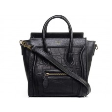 Mini bolso tote Celine de piel de becerro negra con piel de cocodrilo negra