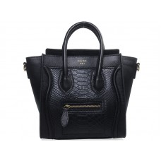 Mini bolso tote Celine de piel de becerro negra con piel de serpiente negra