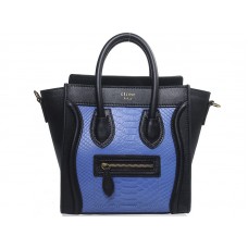 Mini bolso tote Celine de piel de becerro negra con piel de serpiente azul