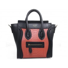 Mini bolso tote Celine de piel de becerro negra con piel de serpiente roja