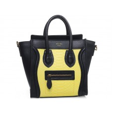 Mini bolso tote Celine de piel de becerro negra con piel de serpiente amarilla