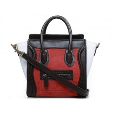 Mini bolso tote Celine de piel de becerro en color chocolate/ante, naranja y rojo