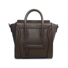 Mini bolso tote Celine de piel de becerro color caqui con ribete azul