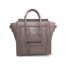 Mini bolso tote Celine de piel de becerro color caqui con piel de cocodrilo
