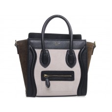 Mini bolso tote Celine de piel de becerro beige claro/ante oliva