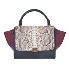 Bolso de hombro Celine Trapeze de piel de pitón color crema/negro/vino