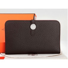 Cartera Hermes Dogon Togo Original de Cuero Combinado Choco