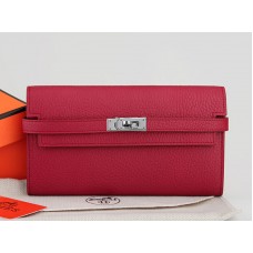 Cartera larga Kelly de piel original Dogon Togo de Hermes en color burdeos