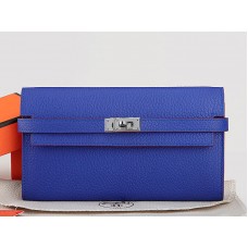 Cartera larga Kelly de piel original Dogon Togo de Hermes, color azul eléctrico