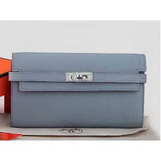 Cartera larga Kelly de piel original Dogon Togo de Hermes, color azul claro
