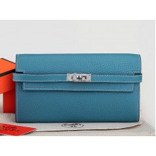 Cartera larga Kelly de piel original Dogon Togo de Hermes, color azul mediano