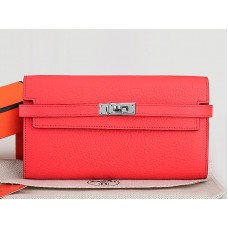 Cartera larga Kelly de piel original Dogon Togo de Hermes, color rojo sandía