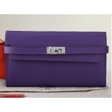 Cartera larga Hermes Epsom Original Kelly de piel de becerro morada