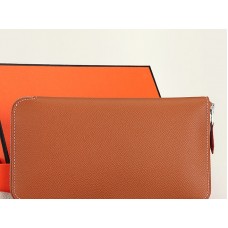 Cartera Hermes con cremallera original de piel de becerro Epsom color camello