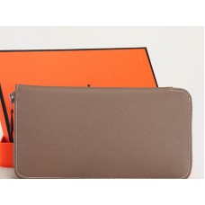 Cartera Hermes con cremallera original de piel de becerro Epsom gris