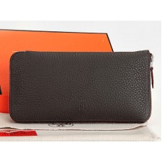 Cartera con cremallera Hermes Original de piel color caqui oscuro