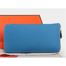 Cartera con cremallera Hermes Original de piel color azul medio