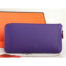 Cartera Hermes con cremallera de cuero original morado