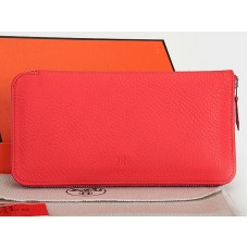 Cartera Hermes con cremallera de piel original color rojo sandía