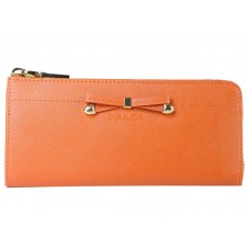 Cartera Prada Saffiano con cremallera y detalle de lazo en naranja