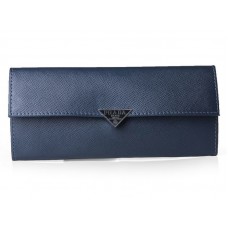 Cartera plegable Prada de piel de becerro Saffiano azul