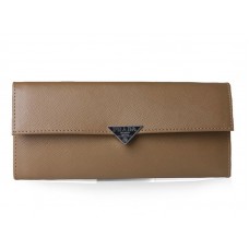 Cartera plegable Prada de piel de becerro Saffiano color caqui