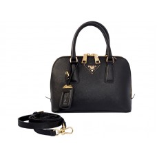 Bolso mini Prada de piel saffiano con asa superior, color negro