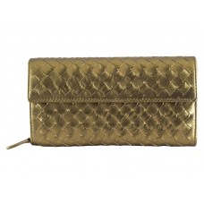 Bottega Veneta Cartera continental de napa intrecciato con botón dorado