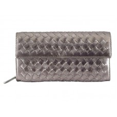 Bottega Veneta Cartera Continental De Napa Intrecciato Con Botón Gris Plata