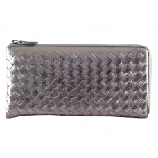Bottega Veneta Cartera Intrecciato De Piel De Napa Con Cremallera Gris Astilla