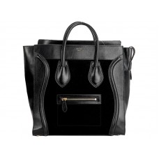 Bolso tote mediano Celine Luggage en piel de becerro negra/ante negra
