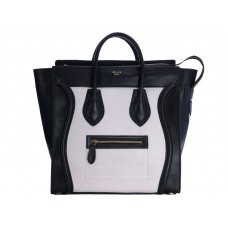 Bolso grande Celine Luggage de piel de becerro negra y ante blanco roto