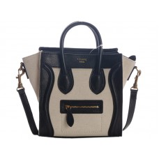 Mini bolso tote Celine de piel de becerro negra y lona blanca