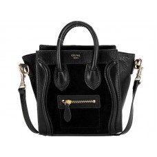 Mini bolso tote Celine de piel de becerro negra/gamuza negra