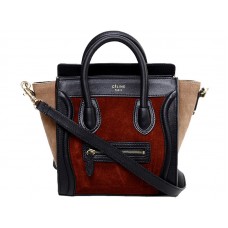 Mini bolso tote Celine de piel de becerro negra/ante color vino