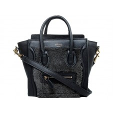 Mini bolso tote Celine de piel de becerro negra/lana negra