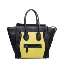 Bolso tote mediano Celine de piel de becerro negra con piel de serpiente amarilla
