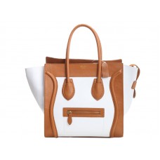 Bolso tote mediano Celine Luggage de piel de becerro color camello/blanco