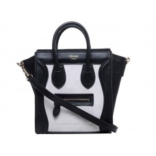 Mini bolso tote Celine de piel de becerro negra y ante blanquecino