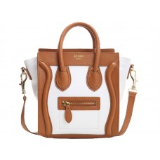 Mini bolso tote Celine de piel de becerro color camello/blanco