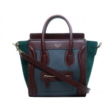 Mini bolso tote Celine de piel de becerro gris/vino
