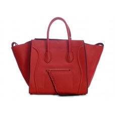 Bolso tote cuadrado Phantom de Celine, color cereza y ribete negro