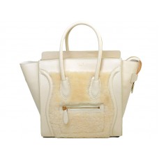 Bolso pequeño Celine Luggage de piel de becerro color crema/lana color crema