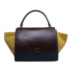 Bolso de hombro Celine Trapeze de piel de becerro multicolor, color vino/gris/ante amarillo